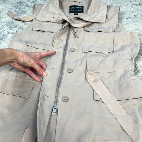 All Saints Aiya Sleeveless Cargo Utility Vest Jacket Gilet Beige Sz 6 - Picture 12 of 15